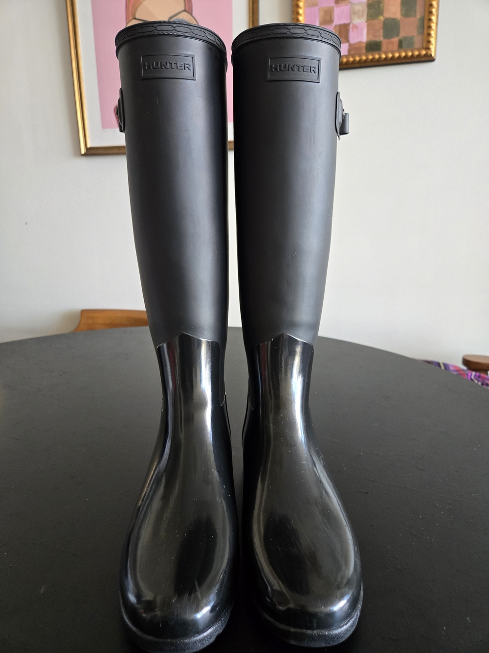 Hunter Refined Slim Fit Gloss Duo Tall Rain Boots Black US 9
